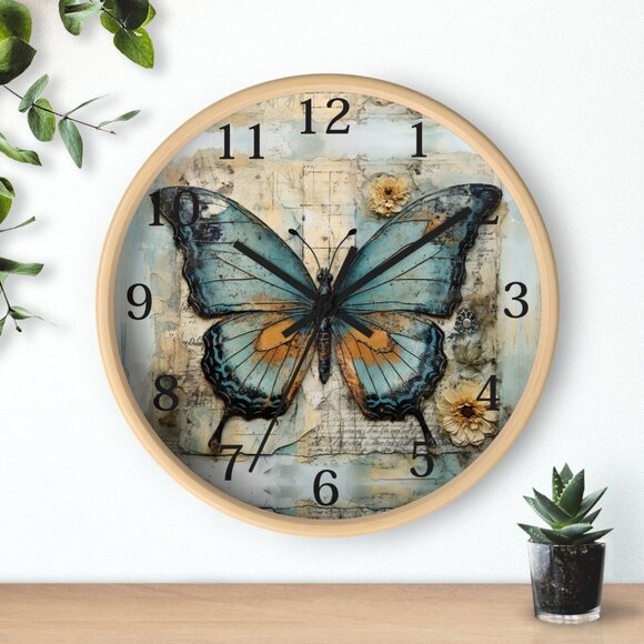 Butterfly Wall Clock with Blue and Orange Accents - Picture 7 of 7